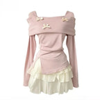 Top Henley de manga corta + Minifalda de volantes superpuestos