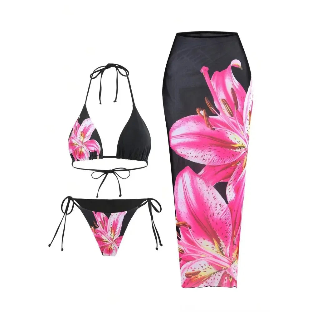 3pcs Long Dress Bikini Set