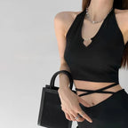 V Neck Hearted Hollow Out Halter Cami Tank Top