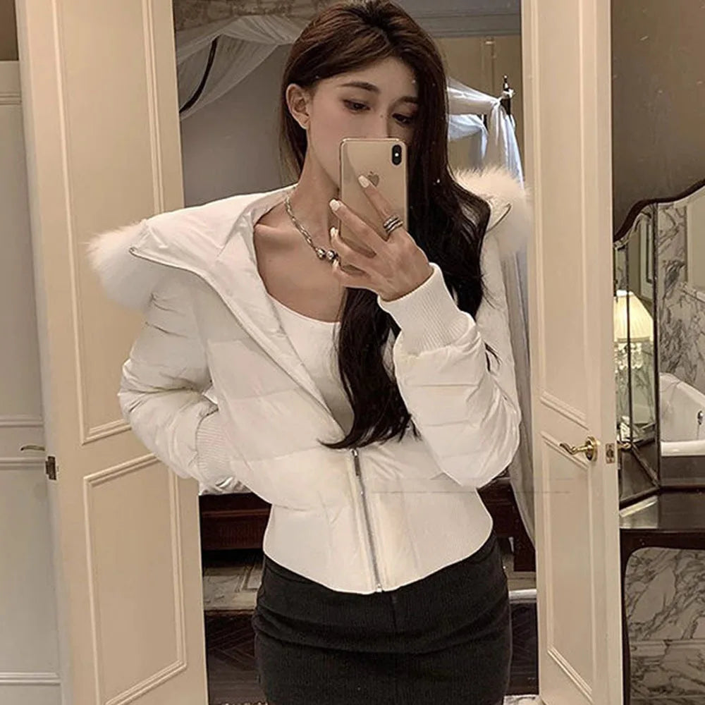 Solid Fur Hooded Puffer Jacket