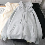 Tendencia de moda urbana Y2K, sudadera con capucha y cremallera con cuello de piel, estilo Harajuku, informal, holgada, gruesa, unisex, cálida.