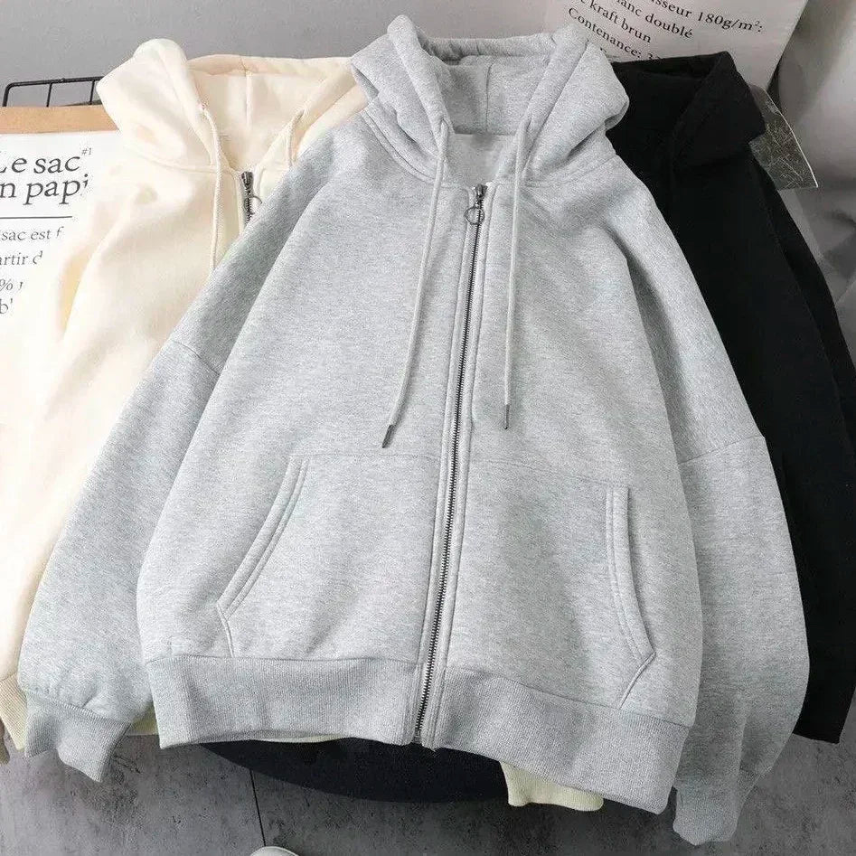 Tendencia de moda urbana Y2K, sudadera con capucha y cremallera con cuello de piel, estilo Harajuku, informal, holgada, gruesa, unisex, cálida.