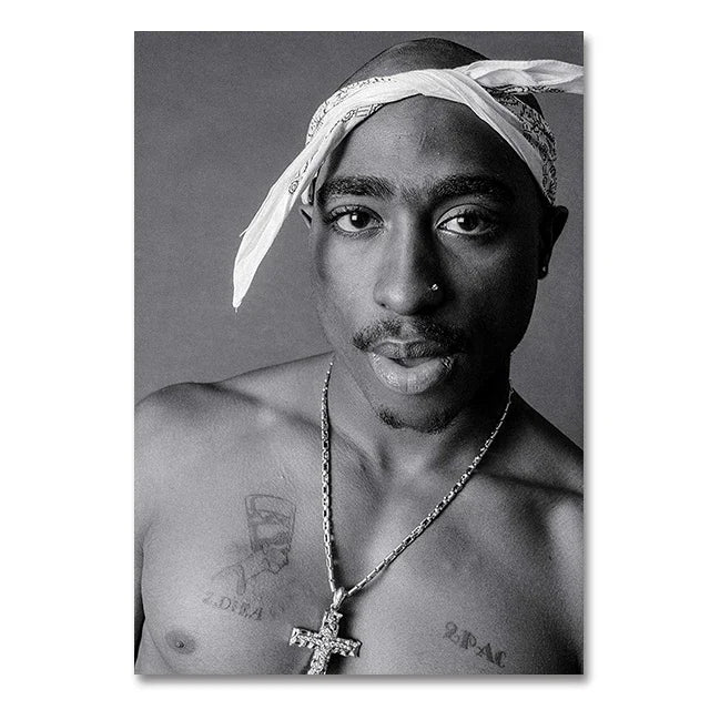 Black and White Rapper Tupac Canvas Posters Prints