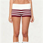 Pantalones cortos de punto a rayas para mujer, de microfibra, para verano, con cintura elástica plegable, ajustados, tipo mini, Y2k, para estar en casa, pantalones cortos de punto, para vacaciones en la playa