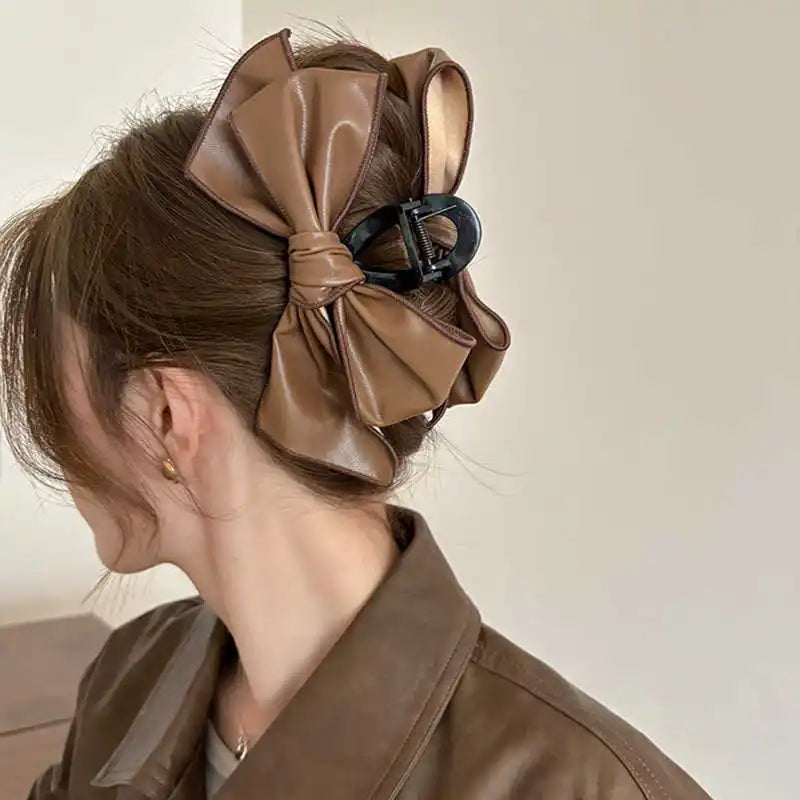 Vintage PU Bow Hair Claw Clip