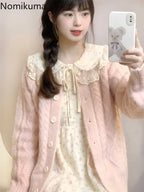 Knit Oversized Cardigan + Peter Pan Collar Floral Dress Set