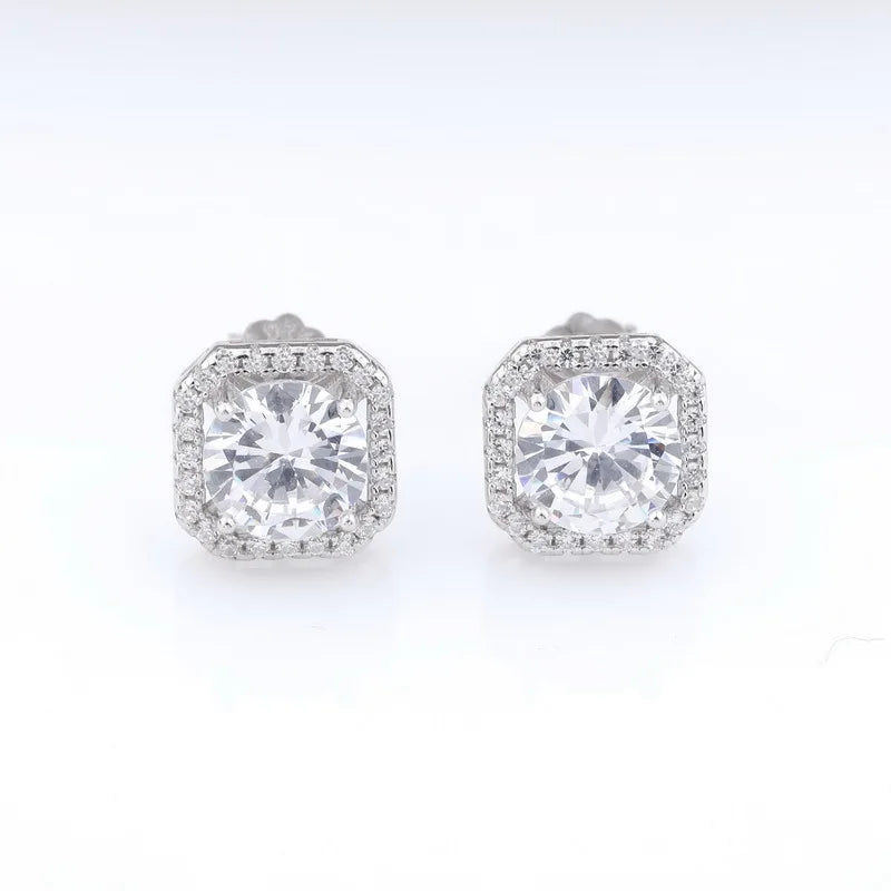 Real Moissanite Square Stud Earrings