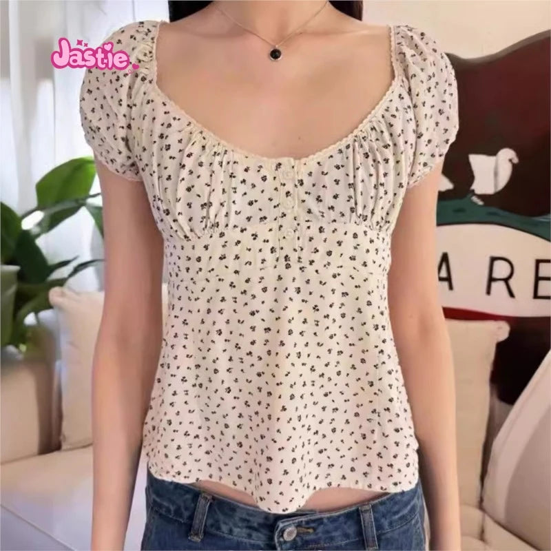 Camiseta Delgada de Cuadros Verdes Vintage para Mujer, Verano, Dulce, con Ribete de Encaje, Manga Corta, Algodón, Tops Casuales Retro Elegantes, Top Corto con Volantes