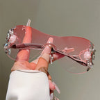 Rimless Sunglasses with Rhinestones