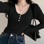 Long Sleeve Slim Lace Button Top