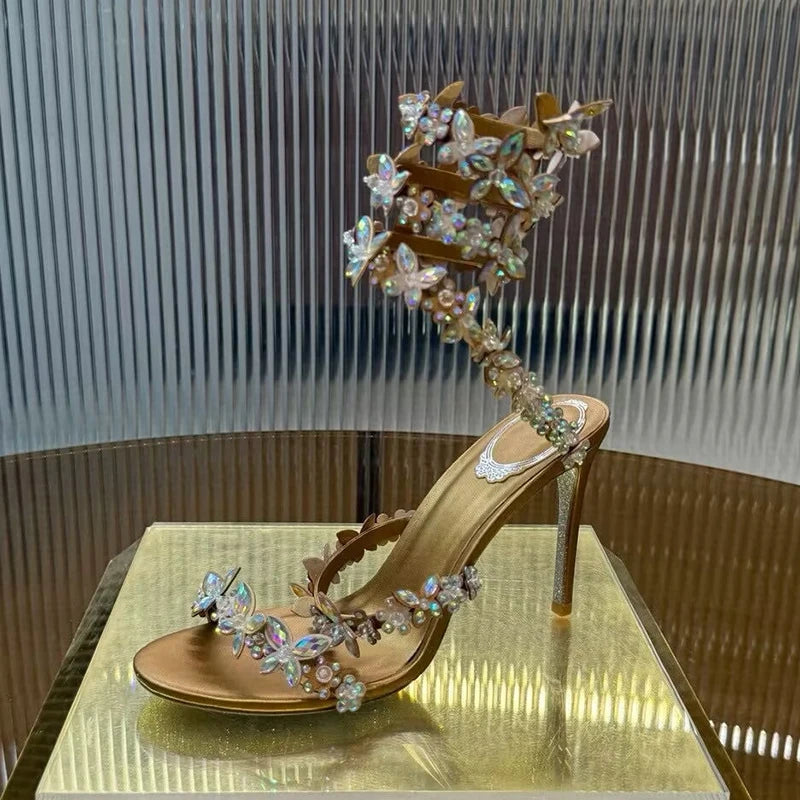Crystal Flower Thin High-Heeled Sandals