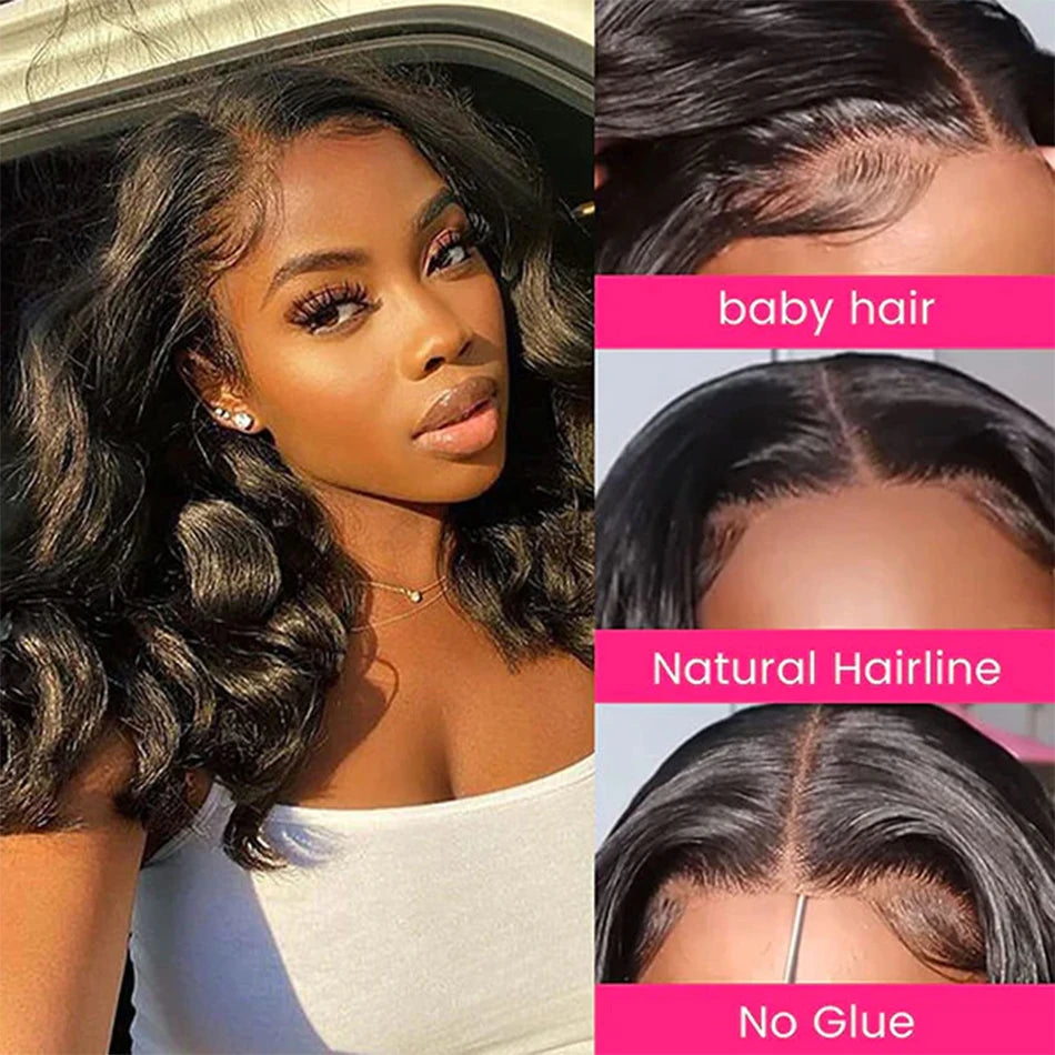 Glueless Wigs Body Wave Bob Wig 13x4 HD Transparent Lace Front Human Hair Wigs Brazilian Short Bob Wigs Pre Plucked Natural Hair