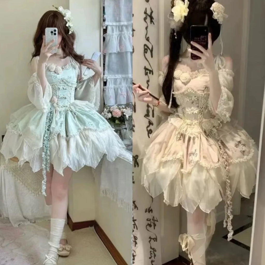 Vestido Lolita Elegante Dulce Estampado de Frutas Kawaii Vestido de Princesa de Manga Corta para Mujer Lindo Lazo Cuello Peter Pan Vestido de Fiesta para Chicas Atrevidas