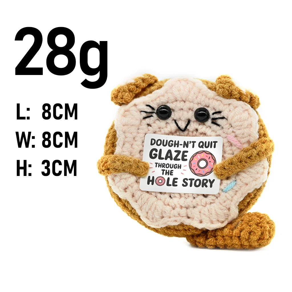 FoodSeries Positive Energy Donut Combo Crochet Doll Handmade Knitted Decor Ornament Encouragement Card Mini Desk Decor Gift