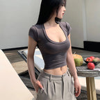 Low-Cut U-Neck Crop Tee