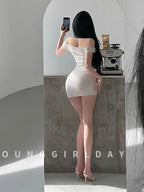 Puro Deseo Chica Picante Sexy Hombro Descubierto Aspecto Ajustado Cintura Estrecha Top Sin Mangas Dulce Mini Vestido Mujer Coreana Novedades 2025 AYT8