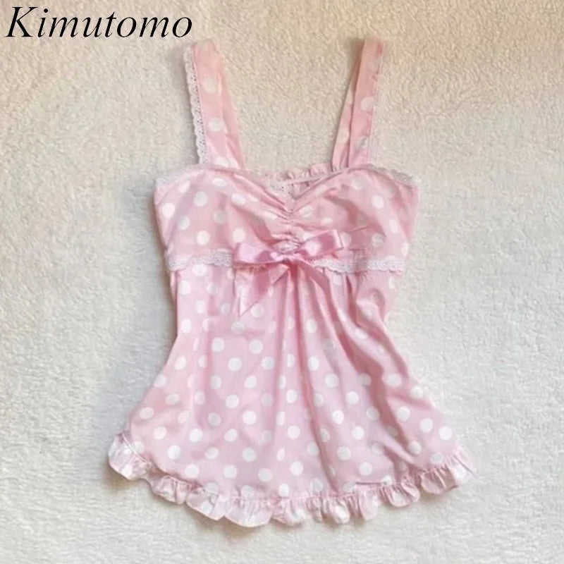 Polka Dot Lace Patchwork Crop Tank Top