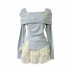 Conjunto de top de manga larga con lazo y falda de talle alto con vuelo