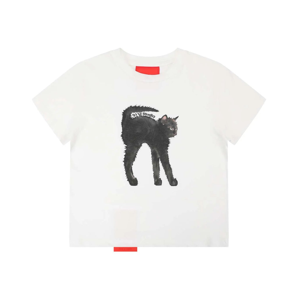 [REコンテナ]Camiseta coreana de moda Y2k Crop Top con lindos estampados de gatos, camiseta Kawaii de manga corta para mujer, camisetas ajustadas