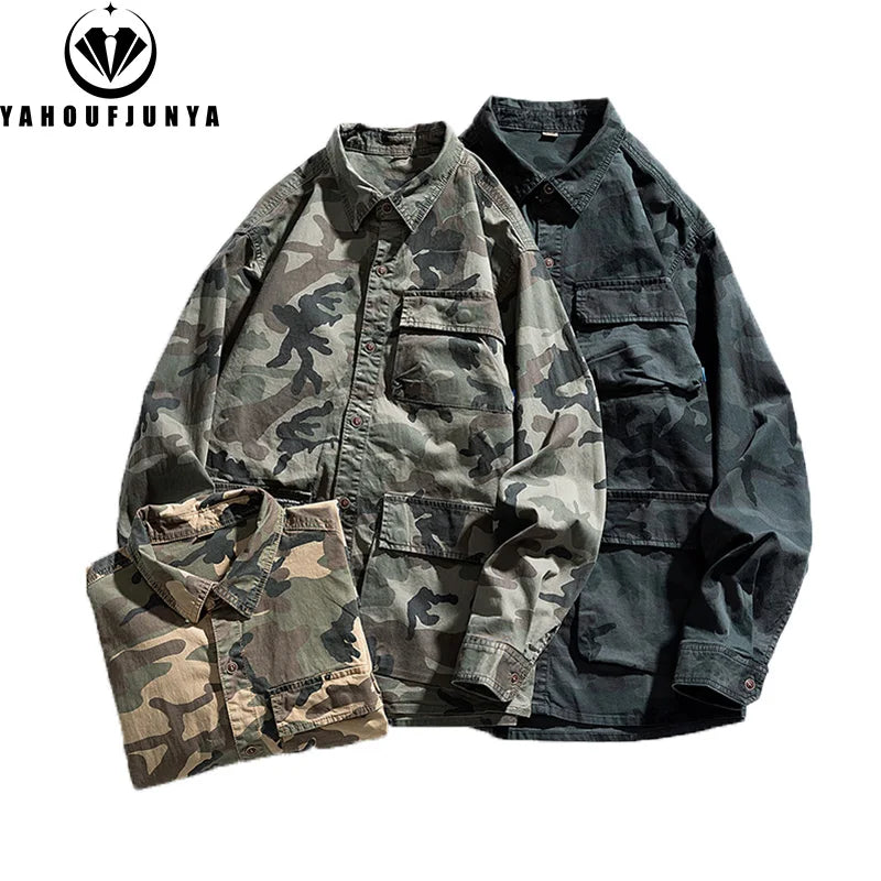 Long Sleeve Camouflage Cargo Casual Lapel Blouse