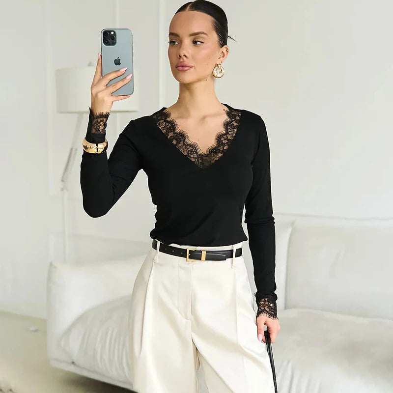 V-Neck Lace T-Shirt