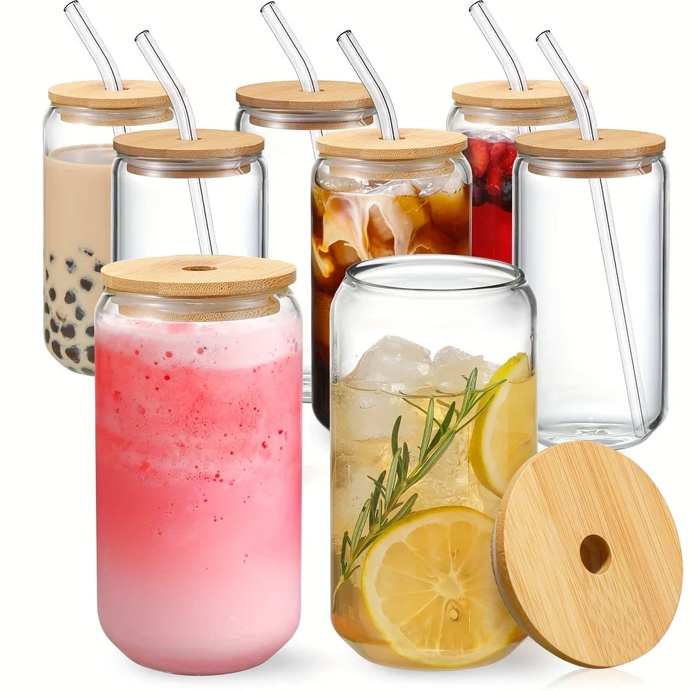Can-Shaped Glass Cup with Lid & Straw