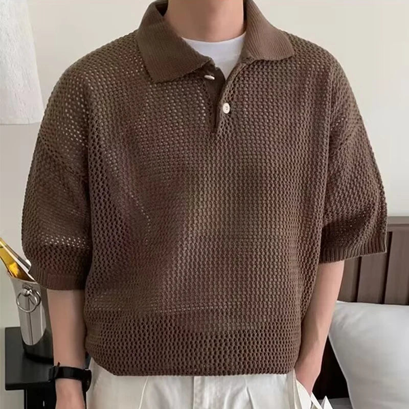 Hollow Out Knit Polo