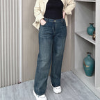 Pantalones vaqueros rectos de cintura alta para mujer, holgados, elásticos, de mezclilla, casuales, de pierna ancha, talla grande, primavera otoño