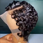 Pixie Cut Wig 13x4 HD Transparent Bob Lace Wig Short Curly Fringe Wigs Brazilian Human Hair Bang 180% Density Black for Women