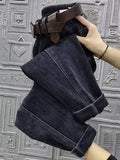 Otoño Invierno Jeans Rectos de Cintura Alta para Mujer, Pantalones Vaqueros Haren Elásticos de Ajuste Holgado, Pantalones Vaqueros Vintage Hasta el Tobillo para Mujer 5XL