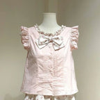 Sweet Ruffle Lace Puff Sleeve Top + Cake Skirt Set