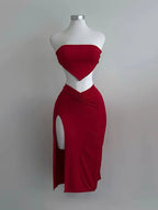 Conjunto de Falda Larga y Top Corto sin Tirantes y sin Espalda