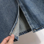 Drawstring Elastic Waist Split Denim Skirt