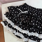 Falda de Volantes Escalona y Encaje con Lunares