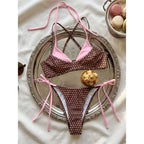 XS - L Sexy bikini de lunares con costuras, halter, para mujer, traje de baño, conjunto de dos piezas, bikini K8208