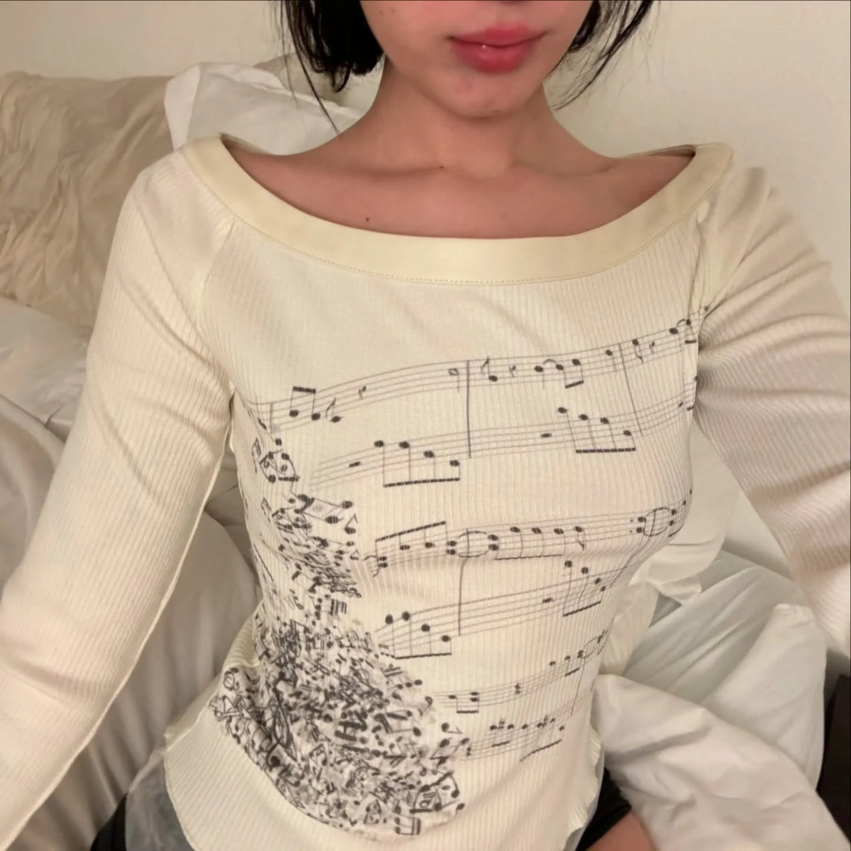Ropa Urbana Mujer Grunge Punk Años 2000 Estampado Camisetas Blancas Manga Larga Ajustadas Bajo Con Volantes Tops Gráficos Lindos de Hadas