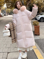 Abrigo acolchado rosa de longitud media para mujer, grueso, de invierno de 2026, por encima de la rodilla, con cuello de piel, chaqueta cálida de algodón para mujer, parkas y abrigos