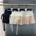 Neploe 2026 Verano Nueva Falda Rosa para Mujer Y2k Cintura Alta Lazo Cordón Faldas Moda Versátil Fruncido Línea A Faldas Mujer