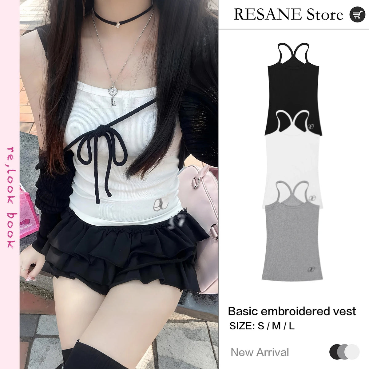 Tops Y2k de Mujer Camisola Larga con Bordado de Letras Blusas sin Mangas Básicas Elásticas Ajustadas con Tirantes Delgados Verano INS Color Sólido