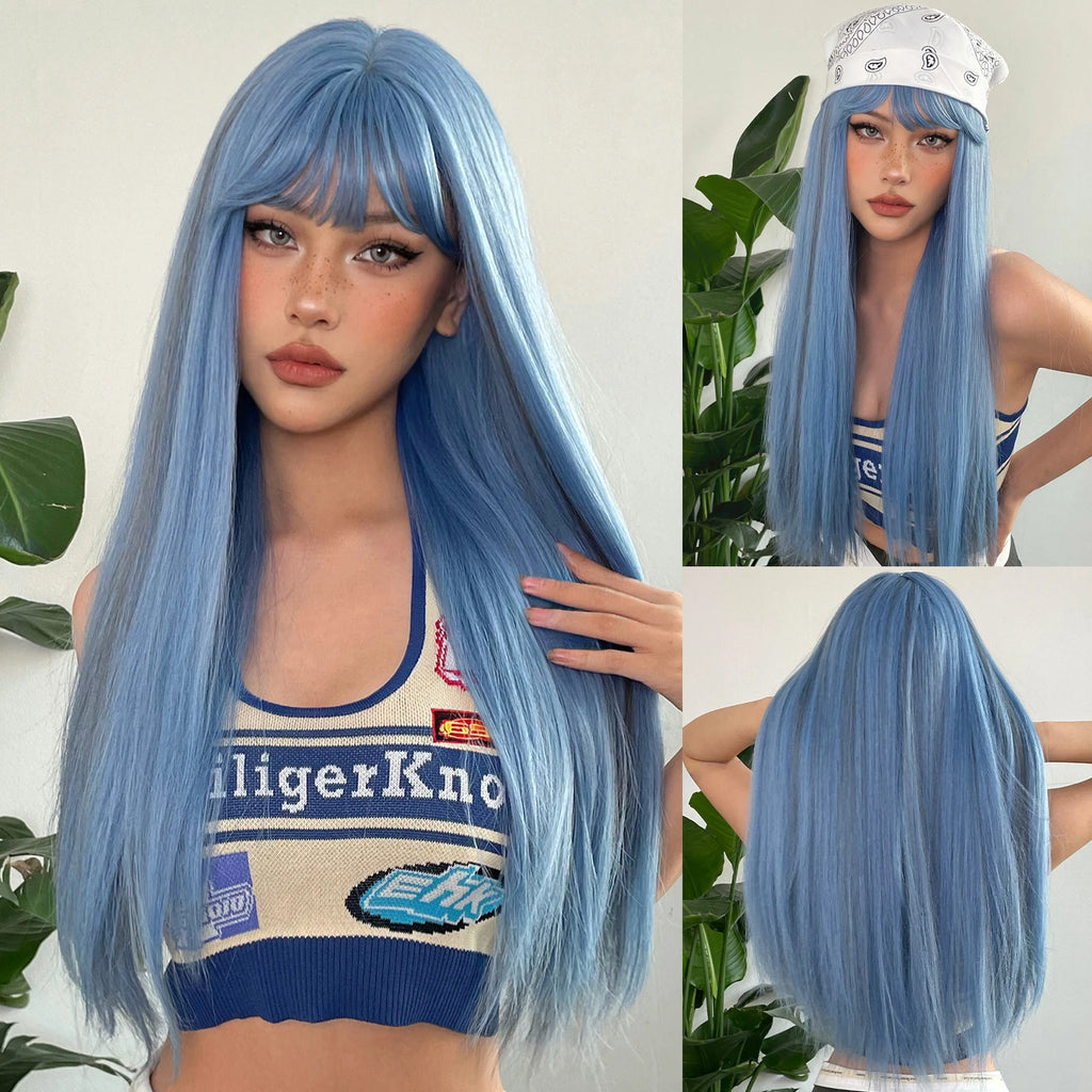 Light Blonde Golden Hair Long Silky Straight Synthetic Wig for Women Blonde Natural Hairs Wig Daily Lolita Heat Resistant Wigs