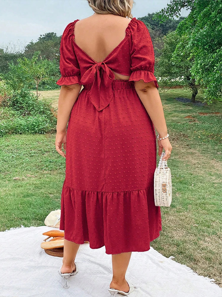 Back-Tie Puff Sleeve Midi Dress