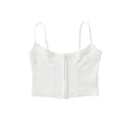 Sexy V Neck White Knitted Hollow Out Hole Hook Buttons Tank Top