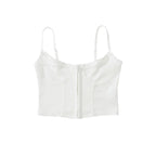 Sexy V Neck White Knitted Hollow Out Hole Hook Buttons Tank Top