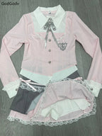 Bow Top + Lace Pleated Skirt
