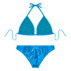 Traje de baño bikini metálico brillante para mujer, fiesta en la piscina, traje de baño, sujetador halter con cordones y bragas con aros, traje de baño bikini