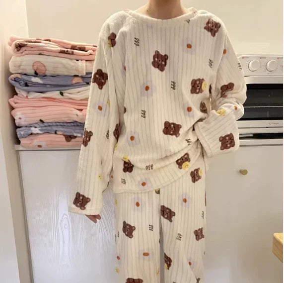 O-Neck Pullover Top + Plaid Loose Elastic Waist Pants Set