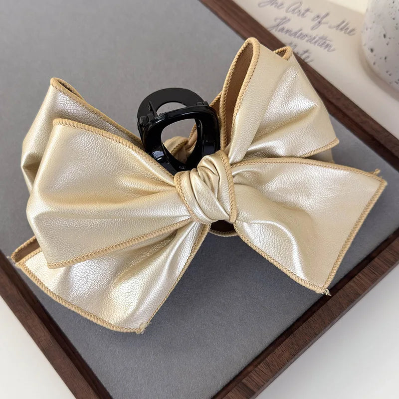 Vintage PU Bow Hair Claw Clip