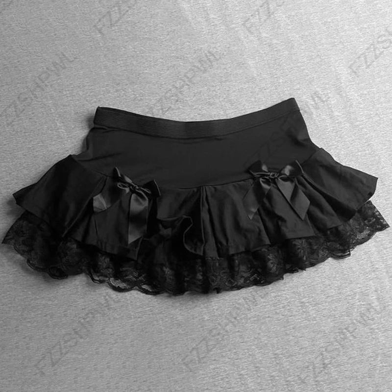 Falda mini de mujer Lolita Gótico Emo Estética Sexy Delgada Elegante con Lazo Estilo Jerky Capas Escalonadas Faldas Harajuku Lindas Modernas Gyaru