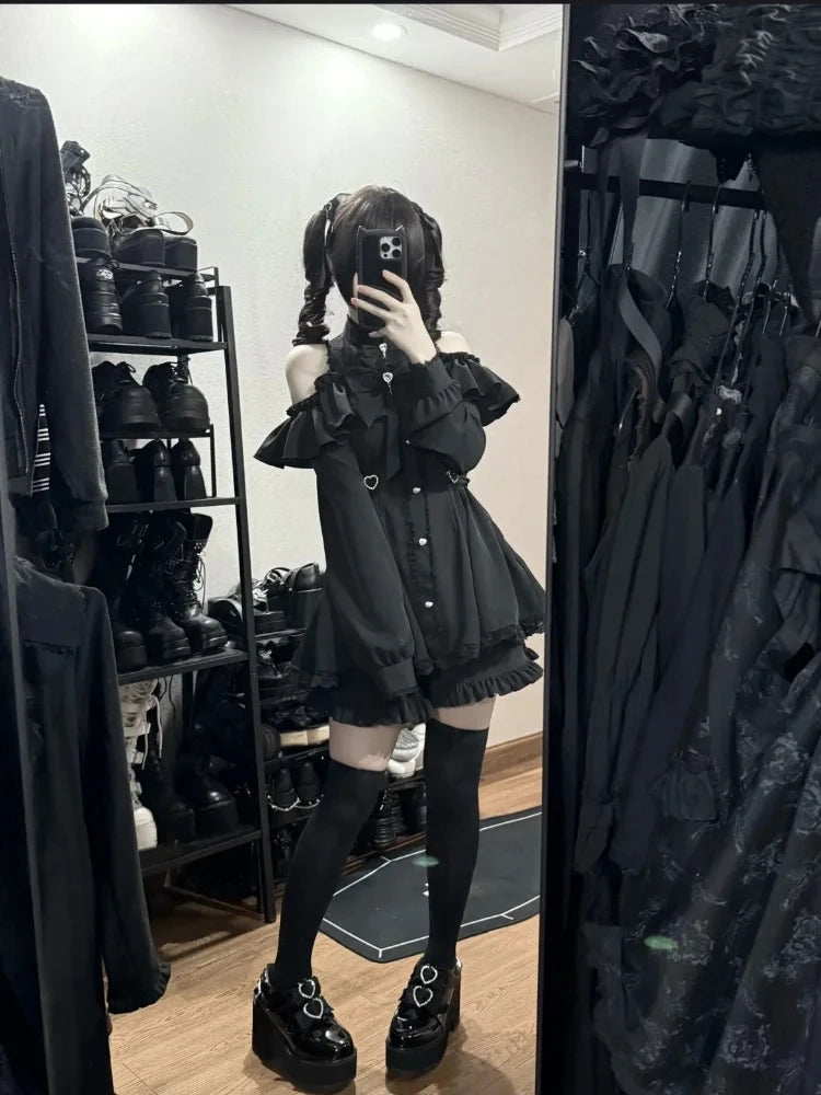 Vestido japonés JK dulce falso de dos piezas Kawaii nuevo con lazo estampado, vestidos Lolita delgados a la moda, trajes vintage Harajuku para mujer, estilo hada