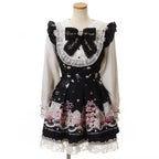 Vestido japonés JK dulce falso de dos piezas Kawaii nuevo con lazo estampado, vestidos Lolita delgados a la moda, trajes vintage Harajuku para mujer, estilo hada